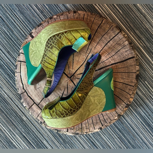 🆕Altura Sie7e NWOB Women’s Green Platform Slingback Open Toe Wedges in Size 6 - Picture 2 of 5